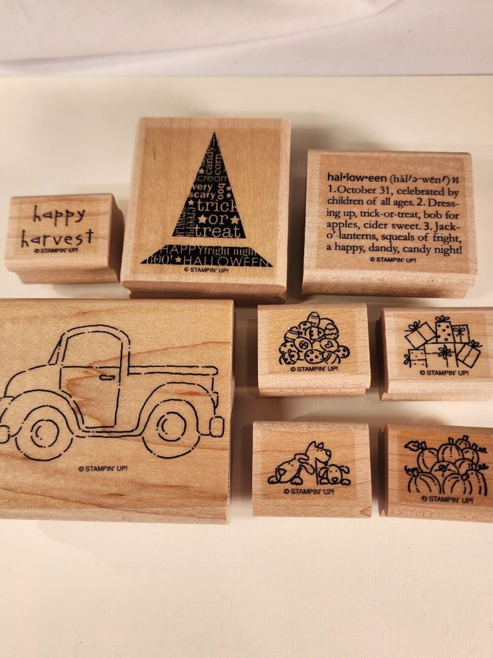 STAMPIN' UP LOT of 8 Wood-Mounted Rubber Stamps With Truck and Halloween Theme